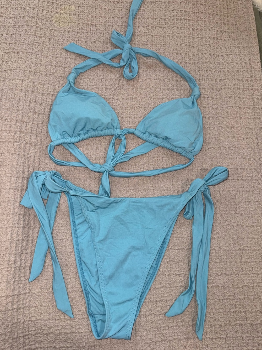 PacSun Light Blue Triangle Tie Bikini Set